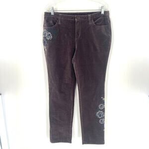 Sundance Velvet Straight Leg Pants‎ Womens Sz 30 Gray Floral Embroidered Cotton